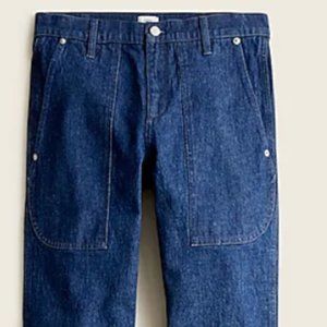 J Crew Petite High Rise Patch Pocket Straight Leg Jean in Indigo
